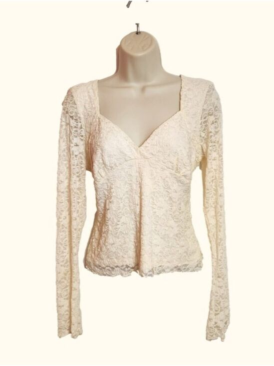 Madden Girl Tops - Madden Girl NEW Sheer Back Floral Lace Sweetheart Blouse Top Beige X-Large
